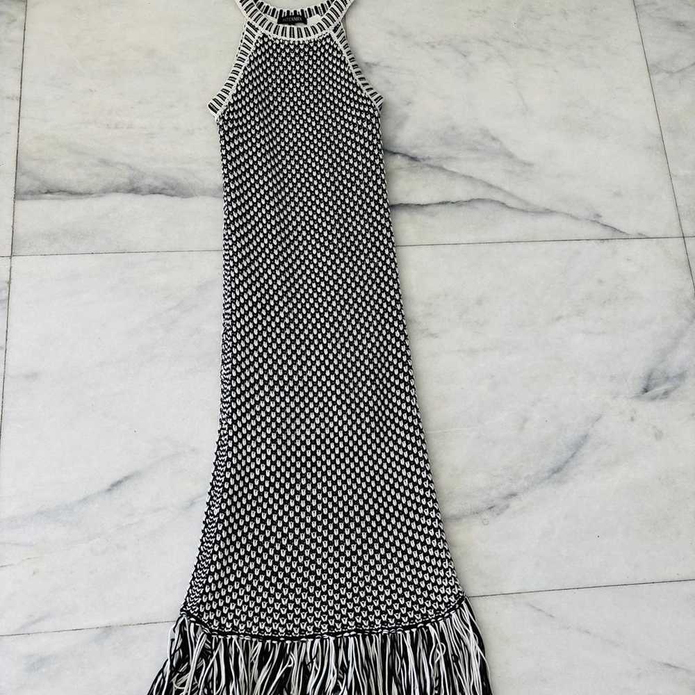 Intermix Knit Maxi Dress Black & White Fringe Sle… - image 3