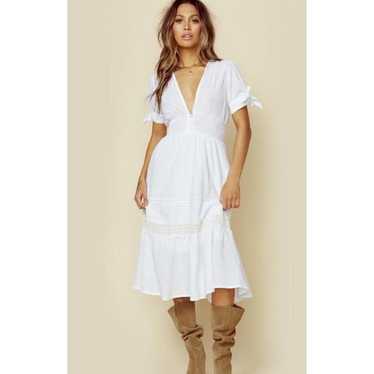 Cleobella Claire V-Neck Smocked Midi Dress in Whi… - image 1