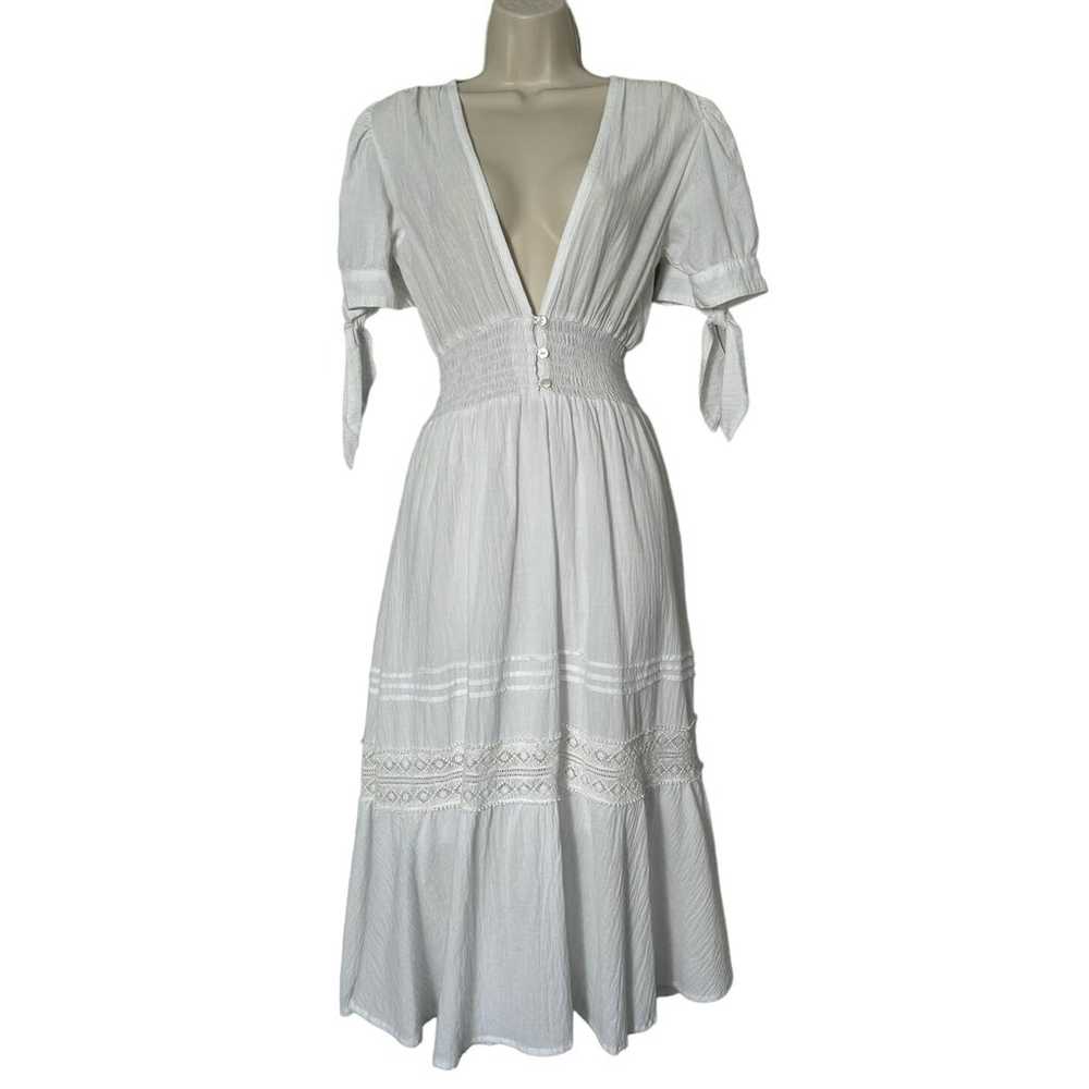 Cleobella Claire V-Neck Smocked Midi Dress in Whi… - image 4