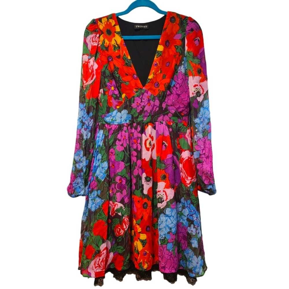 Twinset Georgette Dress Floral Patchwork Multi-Pr… - image 2