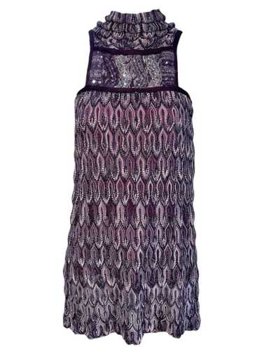 Missoni 2000s Purple Lurex Flame Stitch Knit Mini 