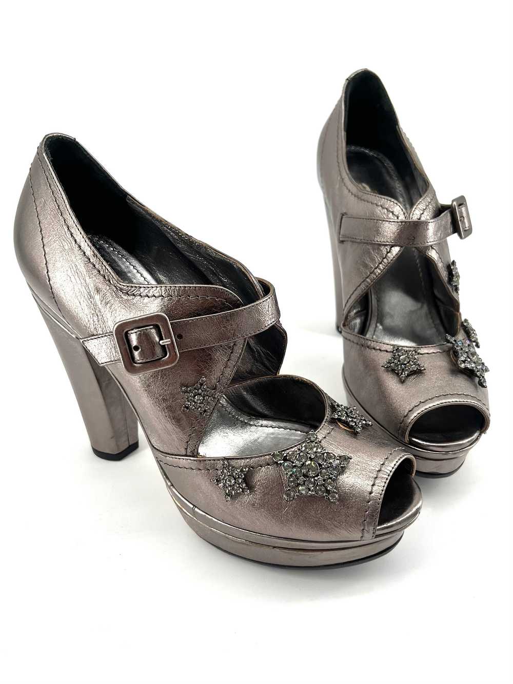 Sonia Rykiel Silver Leather Rhinestone Star Platf… - image 2