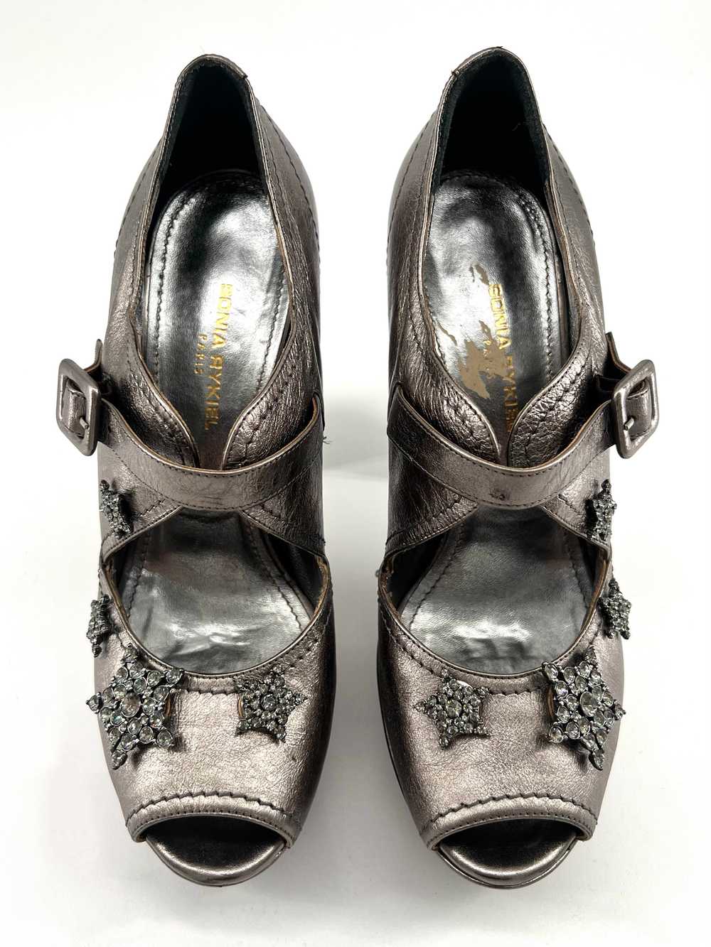 Sonia Rykiel Silver Leather Rhinestone Star Platf… - image 4