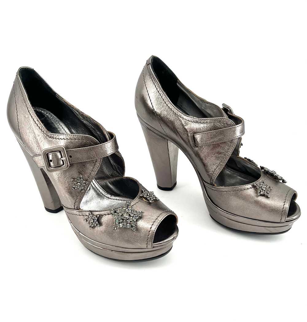 Sonia Rykiel Silver Leather Rhinestone Star Platf… - image 5