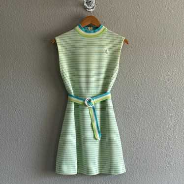 1960's Mini Sheath Dress w/ Belt Sleeveless Strip… - image 1