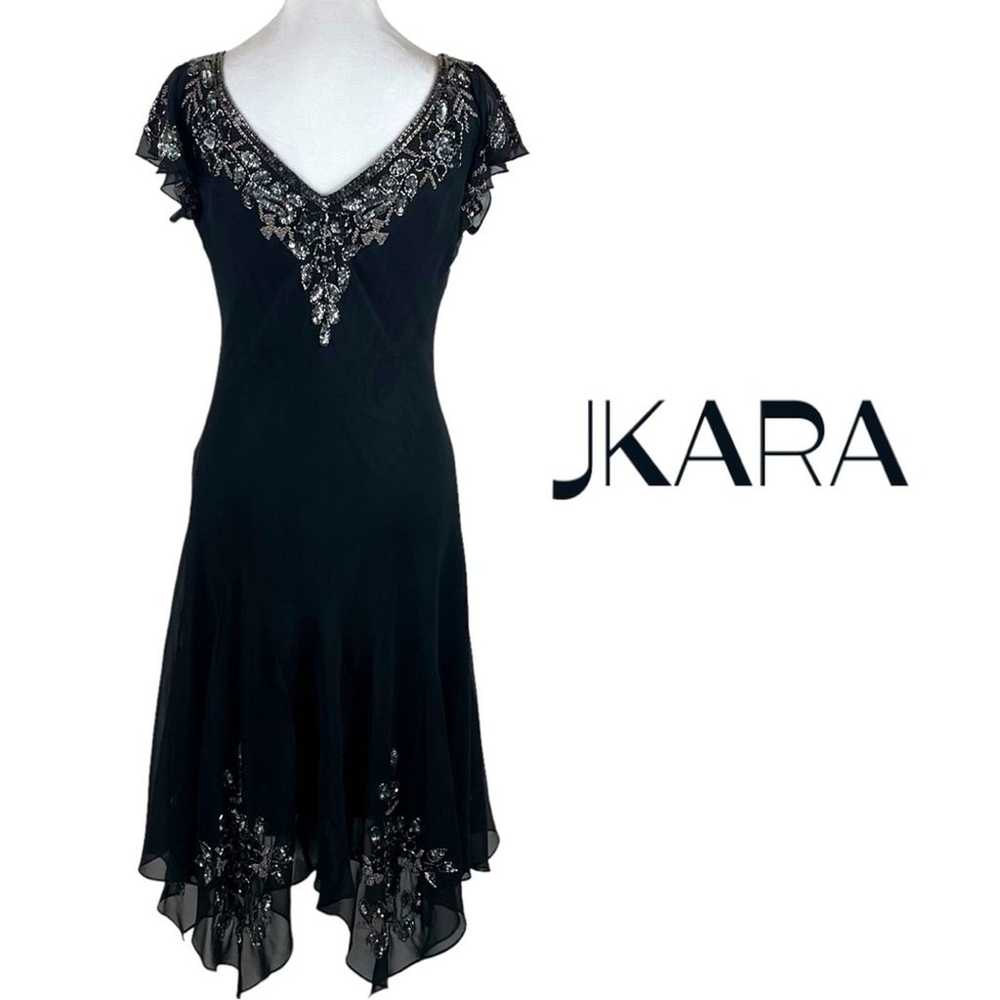 J Kara Sheer Black Beaded BalletCore Party Event … - image 1