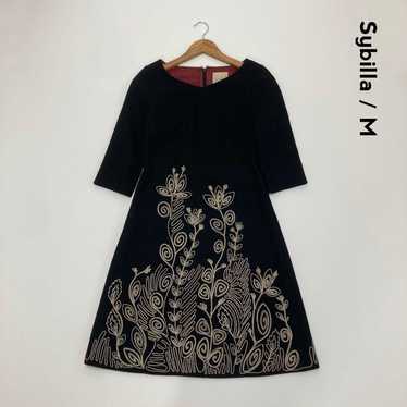 Sybilla☆ Floral Embroidered 5/8 Sleeve Midi Dress 