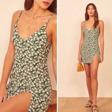 REFORMATION Marlowe Green Floral Slit Slip Mini Dr