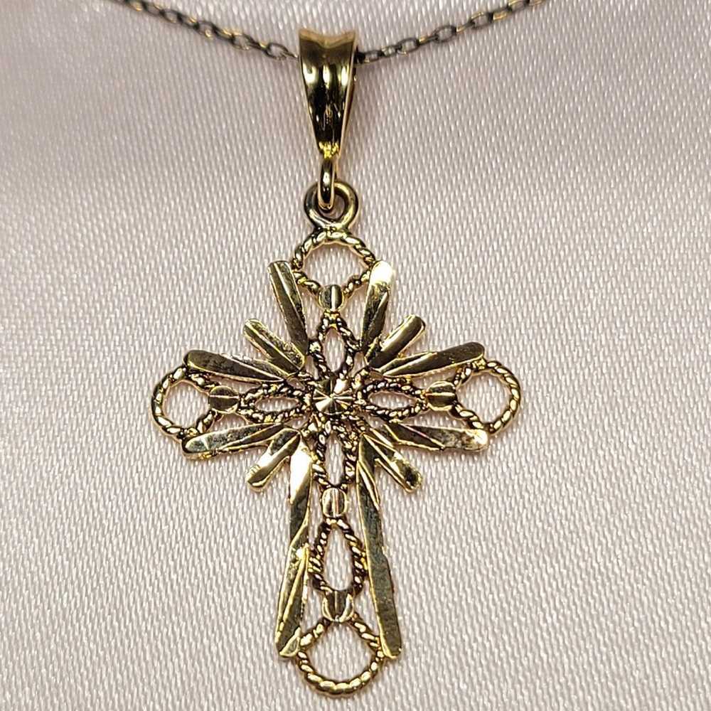 Vintage 24k gold over Silver cross necklace 18 3/… - image 1