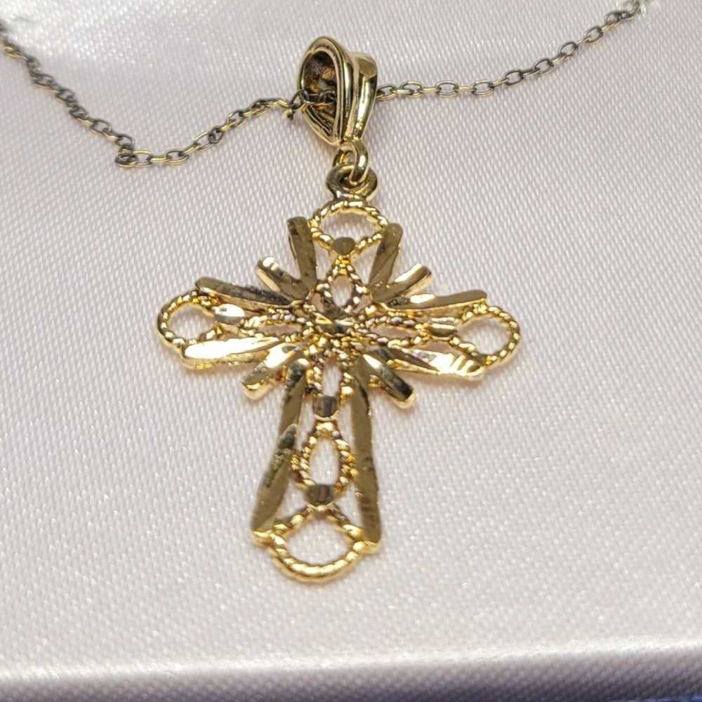 Vintage 24k gold over Silver cross necklace 18 3/… - image 5