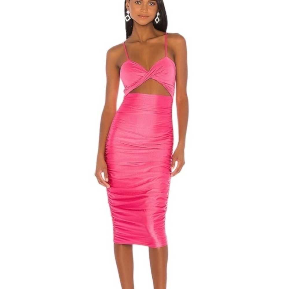 H:ours Revolve Pink ruched Shelby midi dress with… - image 1