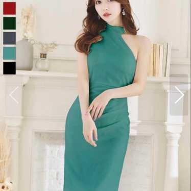 sugar high-neck tight dress green - image 1