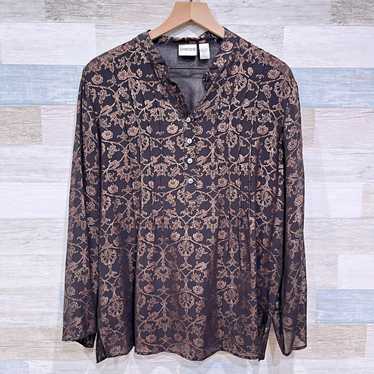 Chicos Chicos Silk Foil Floral Print Blouse Brown 