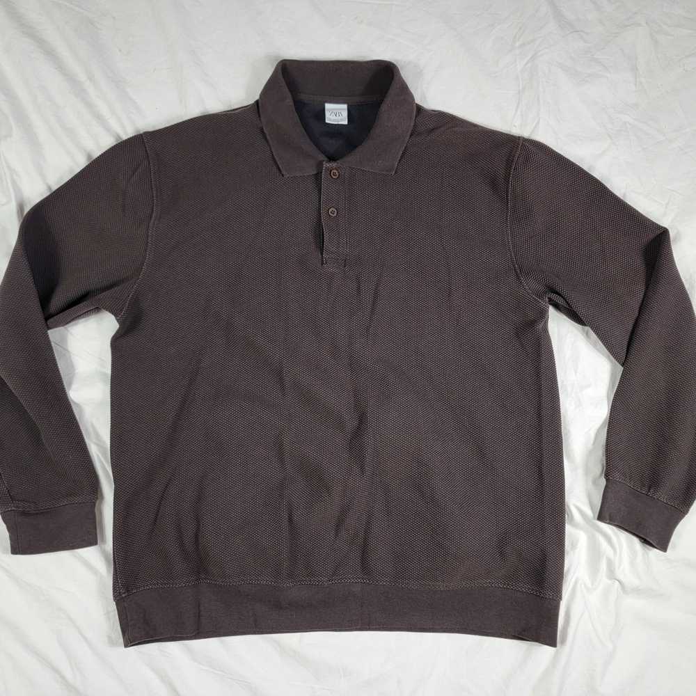 Zara Zara Mens XL Brown Long Sleeve Polo Shirt Ca… - image 1