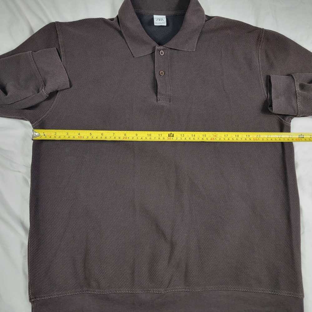 Zara Zara Mens XL Brown Long Sleeve Polo Shirt Ca… - image 4