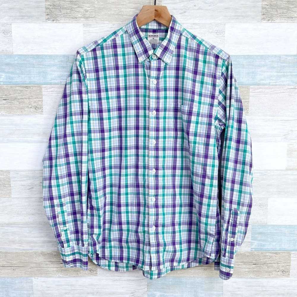 Bonobos Bonobos Long Sleeve Poplin Shirt Green Pu… - image 1