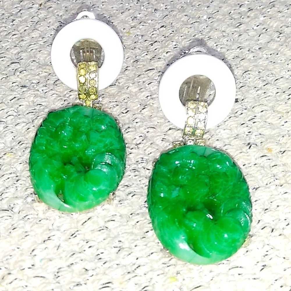 Kenneth Lane, Vintage Faux Jade, Cabochon Clip-On… - image 2