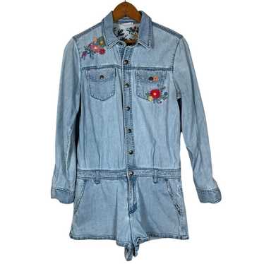 Vintage Miss Sixty Floral Embroidered Denim Rompe… - image 1