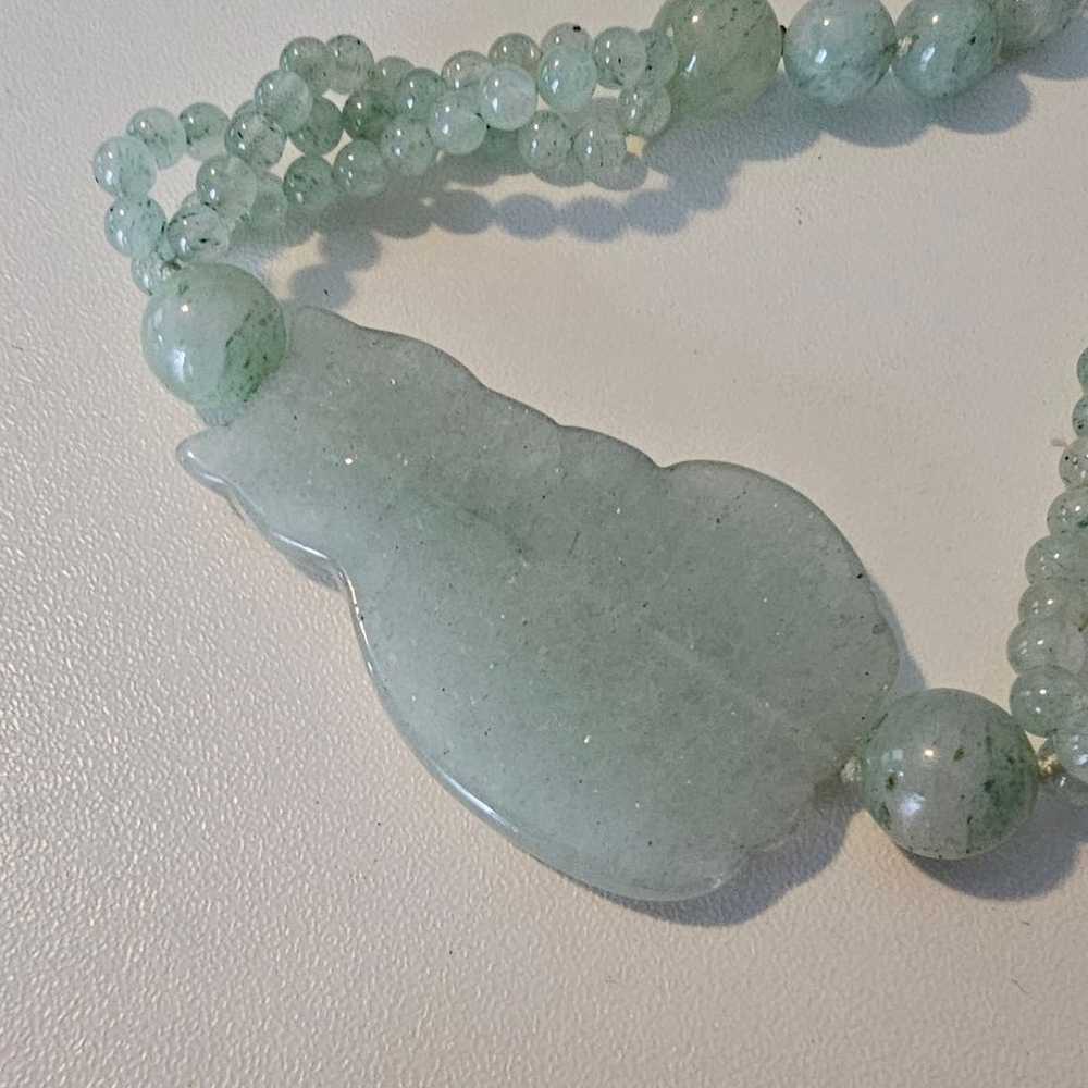 Vintage Jade Cat Necklace Beaded Jadeite with Car… - image 2