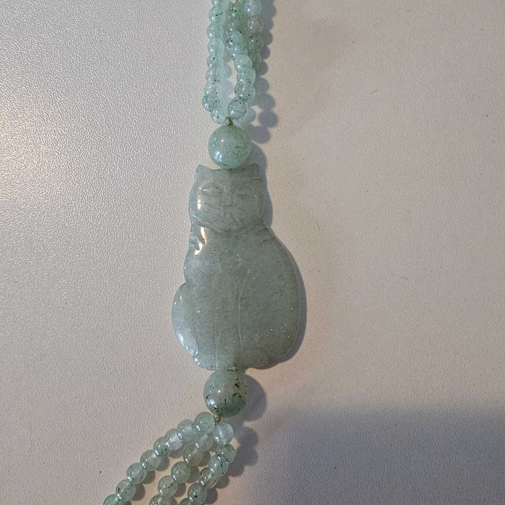 Vintage Jade Cat Necklace Beaded Jadeite with Car… - image 3