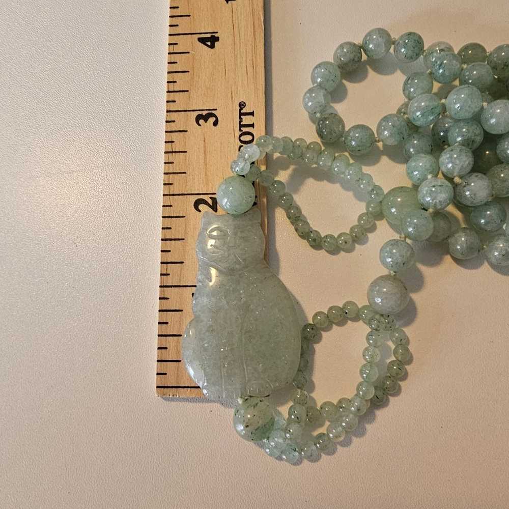 Vintage Jade Cat Necklace Beaded Jadeite with Car… - image 4