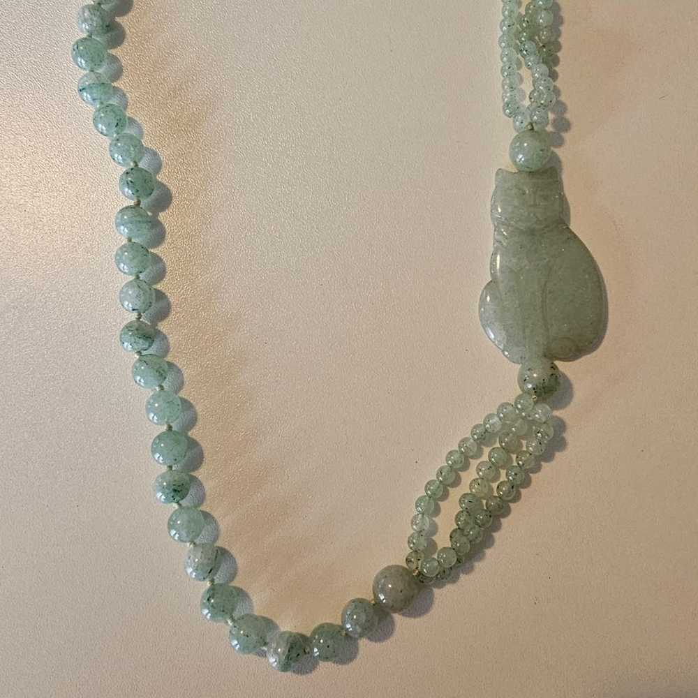 Vintage Jade Cat Necklace Beaded Jadeite with Car… - image 6