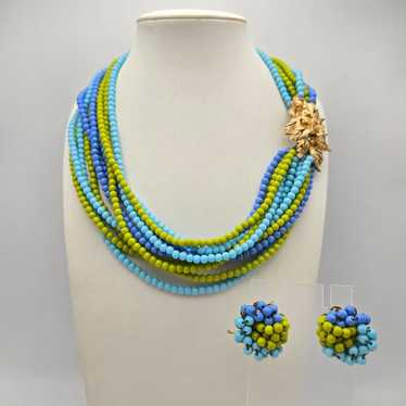 Judith McCann Necklace Earring Set Glass Beaded F… - image 1