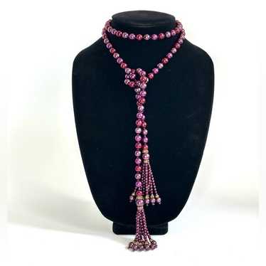 Vintage Joan Rivers Deep Purple Pearl Beaded Lari… - image 1