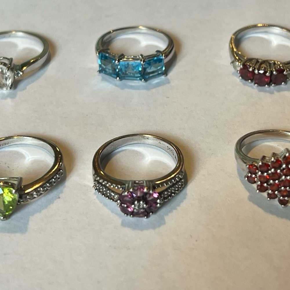 Lot of 6 Sterling Silver Rings w/ Gemstones, all … - image 1