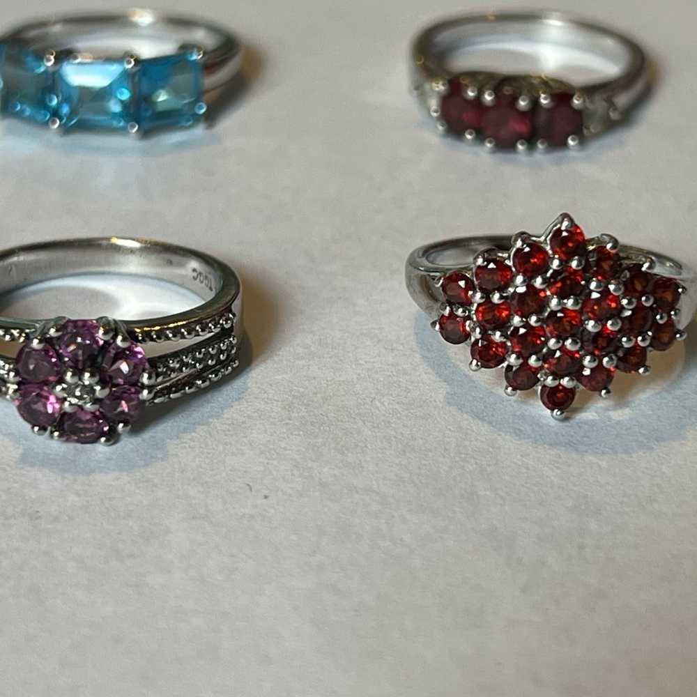 Lot of 6 Sterling Silver Rings w/ Gemstones, all … - image 2