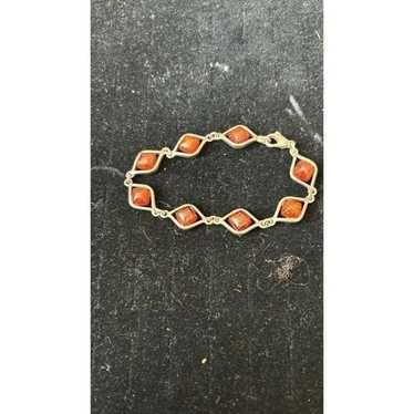 Vintage Amber Silver Bracelet jewel accessory Fos… - image 1