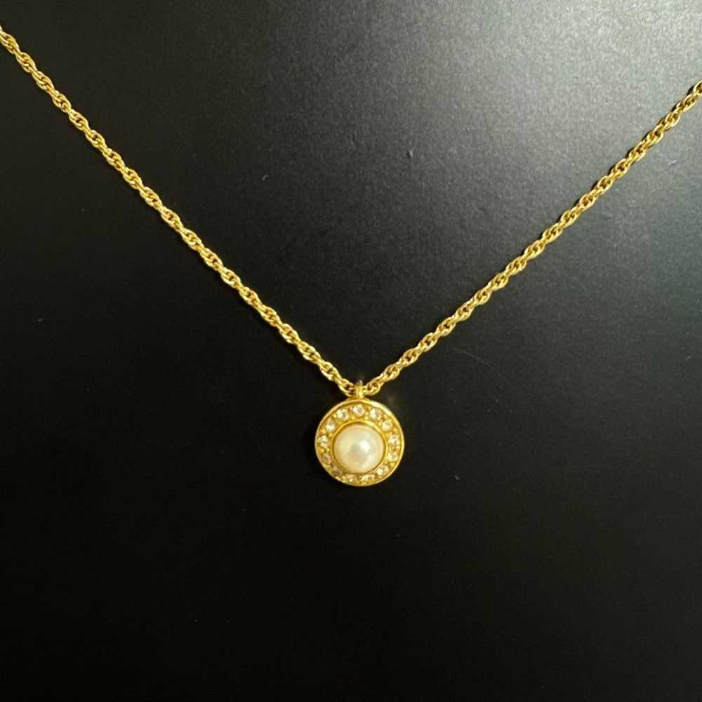 Christian Dior Pearl Rhinestone Necklace Gold - image 1