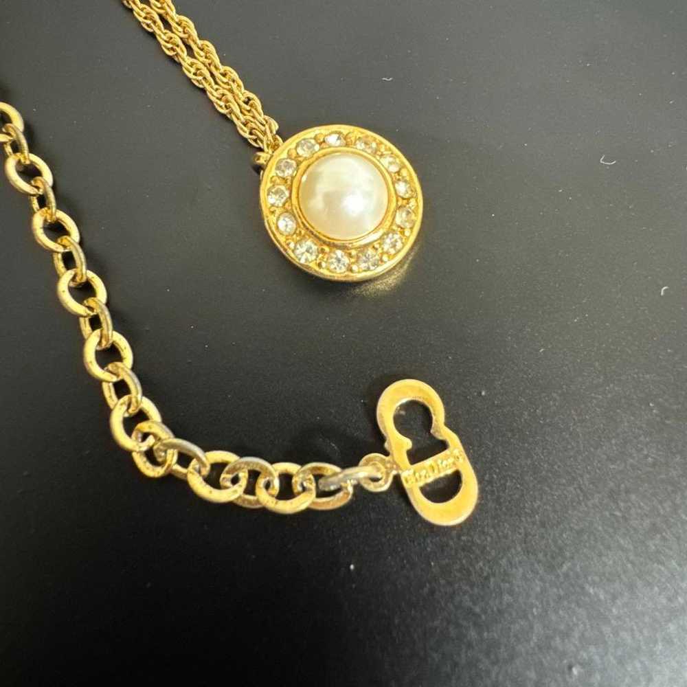 Christian Dior Pearl Rhinestone Necklace Gold - image 2