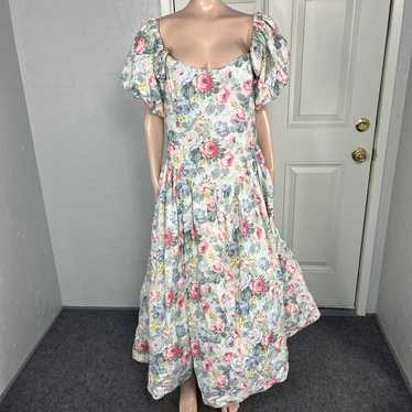 Vintage 80s Jessica McClintock Dress 14 Floral Pa… - image 1