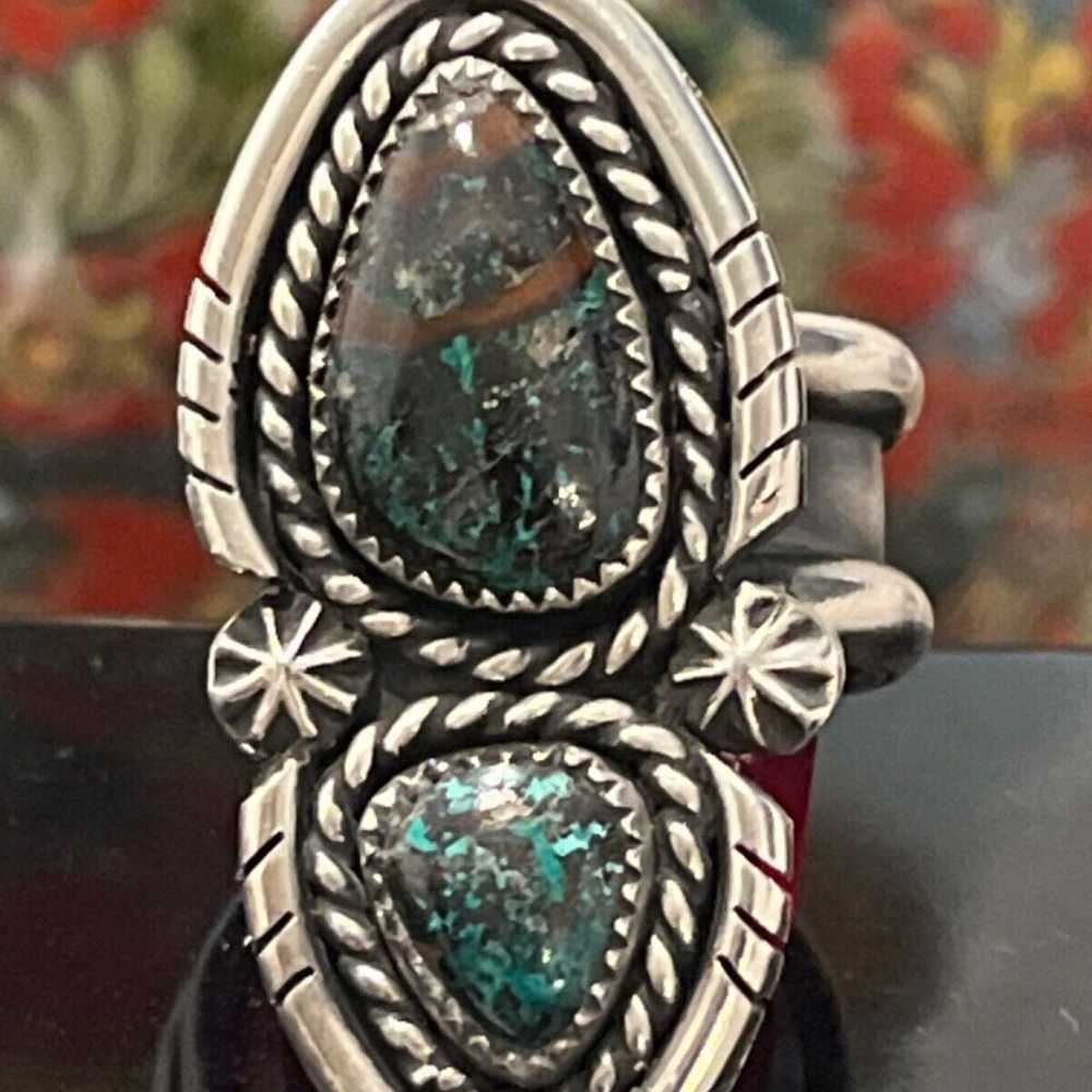 Old pawn sterling turquoise ? variscite ? s8 ring… - image 1