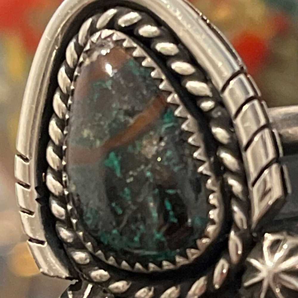 Old pawn sterling turquoise ? variscite ? s8 ring… - image 3