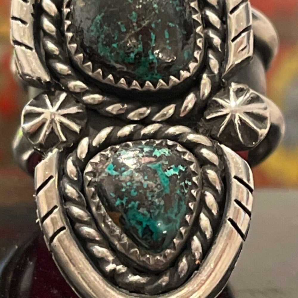 Old pawn sterling turquoise ? variscite ? s8 ring… - image 4