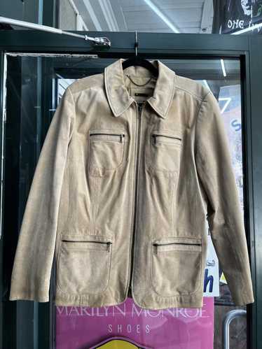 Designer vintage suede tan leather jacket