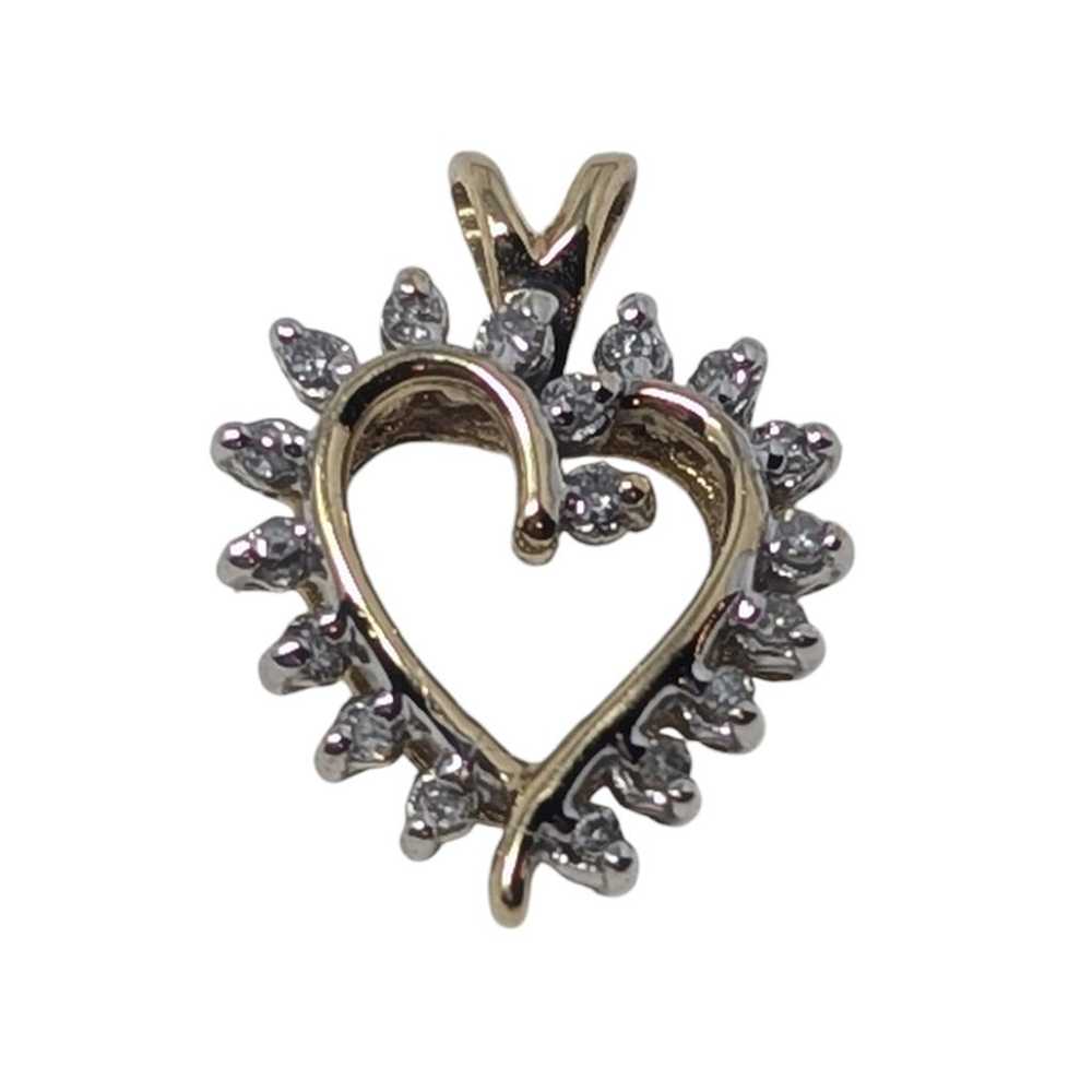 Vintage Yellow Gold and Diamond Heart Shaped Pend… - image 1