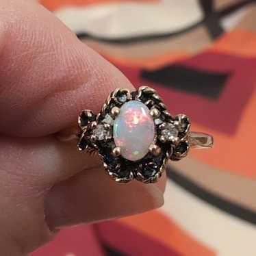 10k gold opal and diamond ring