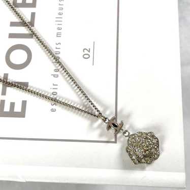 CHANEL Vintage Camellia Coco Mark Necklace Silver