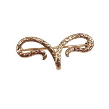 Vintage Solid 14K Yellow Gold Swirl Pin Brooch