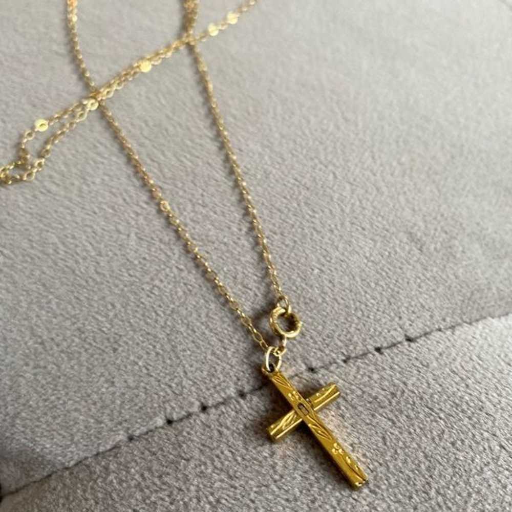 Vintage Victorian 12k Gold Filled Cross Necklace - image 1