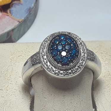 Estate .50ctw Real Blue & White Diamond Oval Halo… - image 1