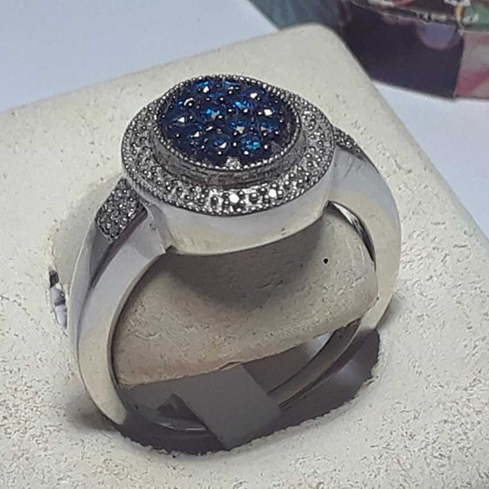 Estate .50ctw Real Blue & White Diamond Oval Halo… - image 3