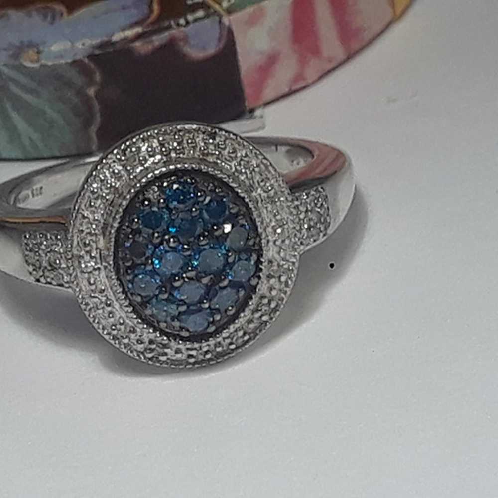 Estate .50ctw Real Blue & White Diamond Oval Halo… - image 4