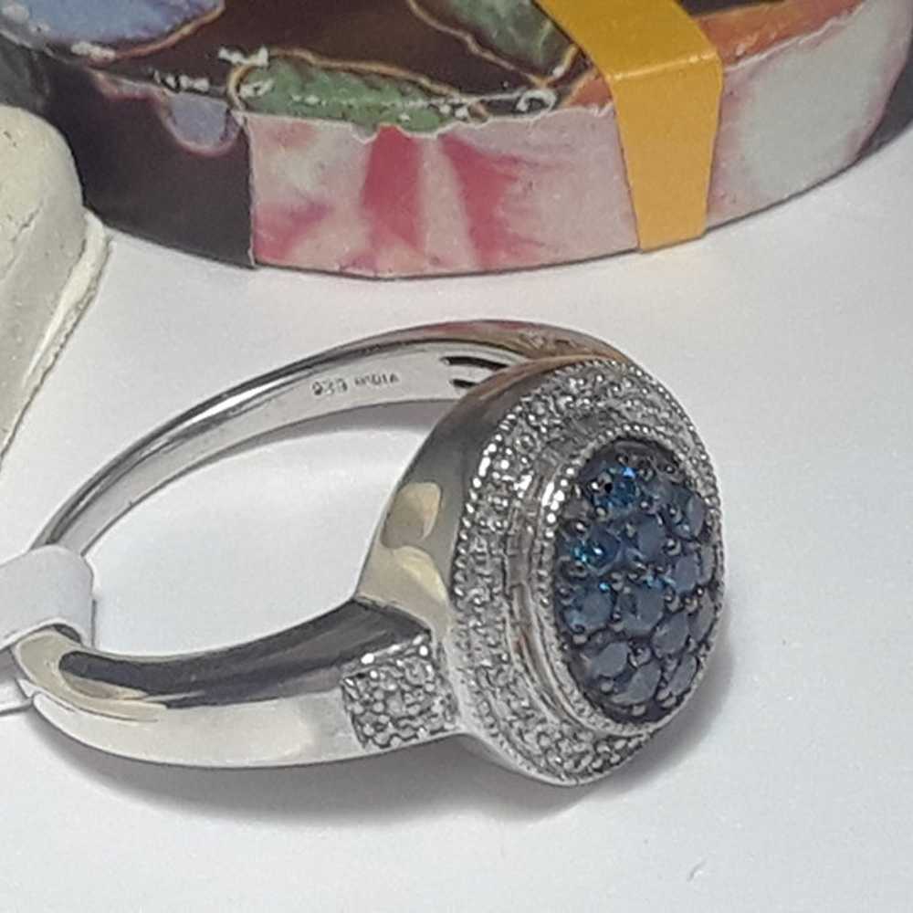 Estate .50ctw Real Blue & White Diamond Oval Halo… - image 5