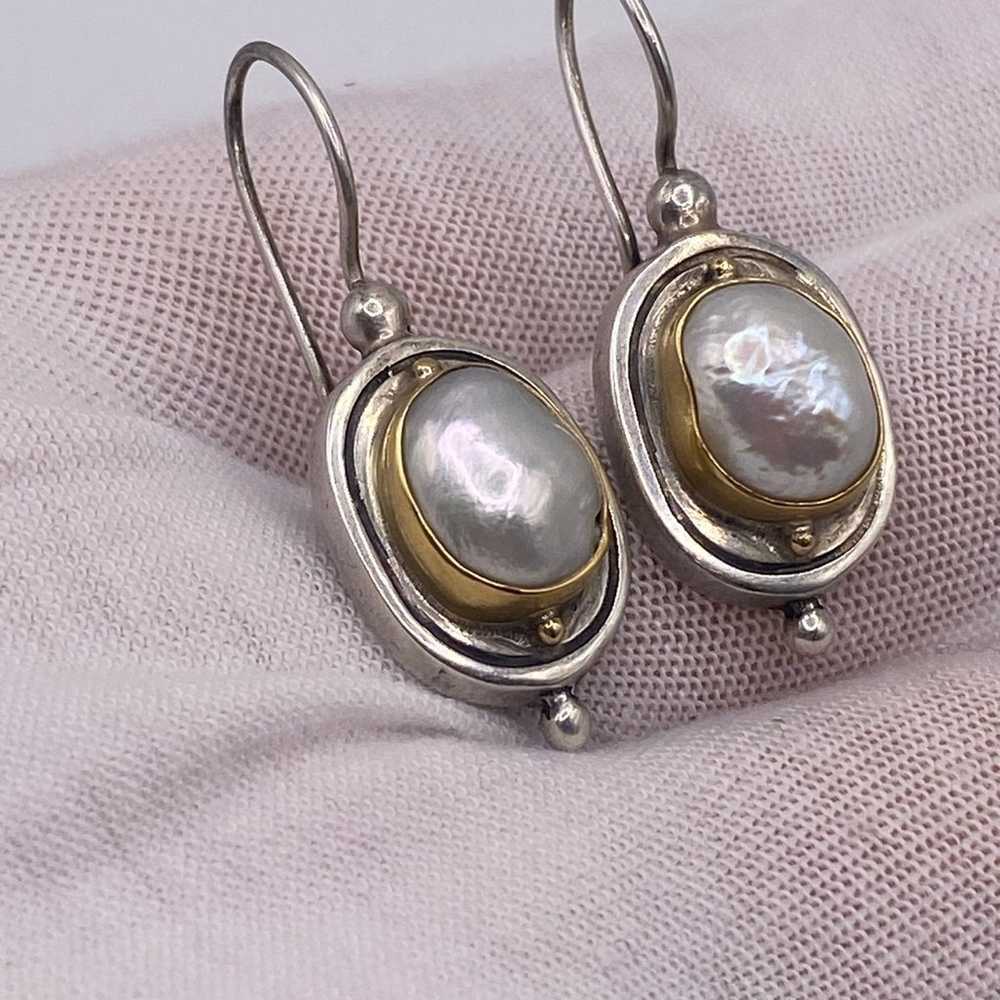 Vintage Gold 22k And Silver Mabe Pearls Earrings - image 10