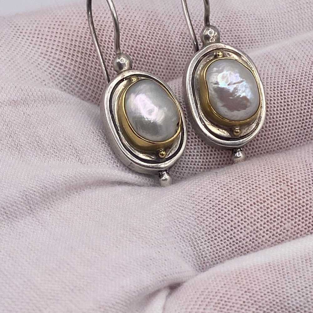 Vintage Gold 22k And Silver Mabe Pearls Earrings - image 11