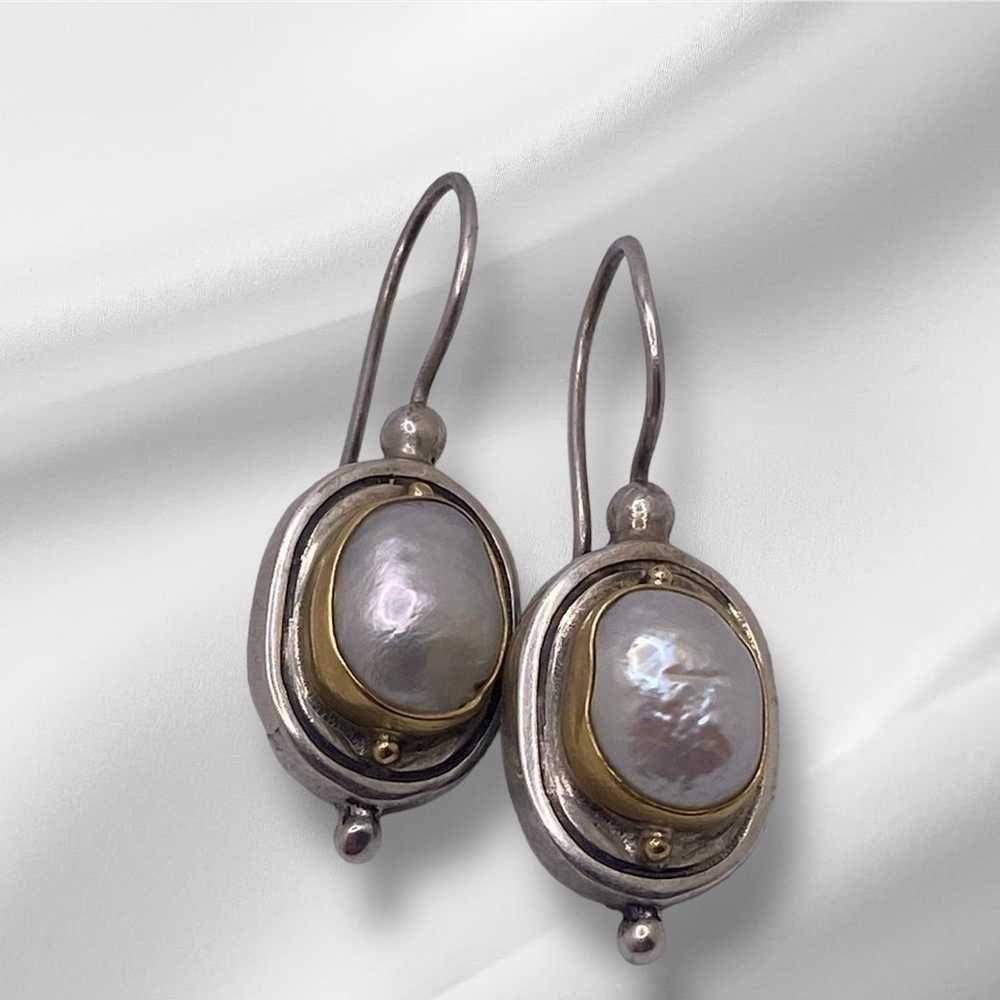 Vintage Gold 22k And Silver Mabe Pearls Earrings - image 12